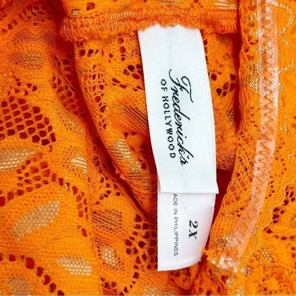 FREDERICKS OF HOLLYWOOD Women’s Plus Orange JESSICA Lace Teddy Deep Plunge Sz 2X - Picture 8 of 9